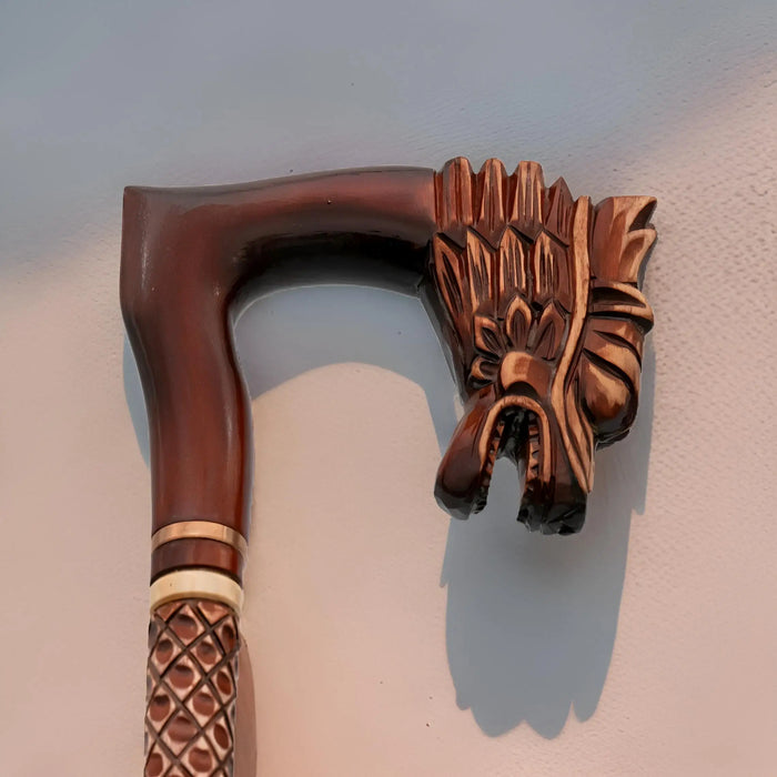 Dragon Handcrafted Wooden Walking Cane with Ergonomic Handle