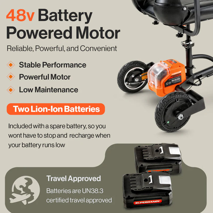 SuperHandy Passport Plus Mobility Scooter - 48V 2Ah Battery, 330 Lb Max Weight