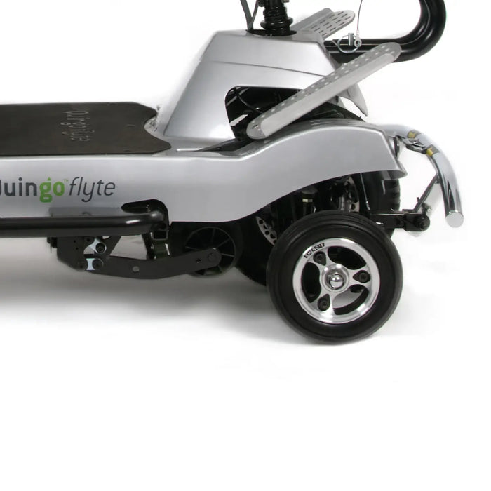ComfyGO Quingo Flyte Mobility Scooter With MK2 Self Loading Ramp Front Wheels Side View