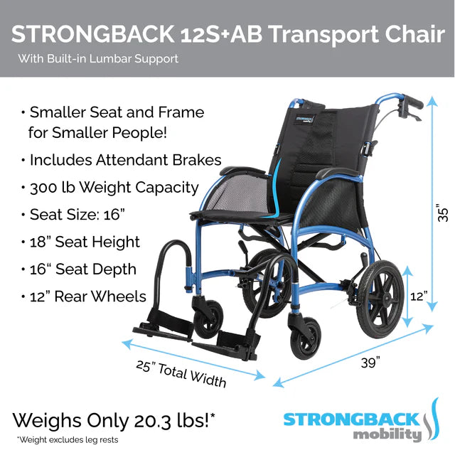 STRONGBACK 12S+AB Transport Wheelchair | Comfortable and Stylish (1016AB-Parent)