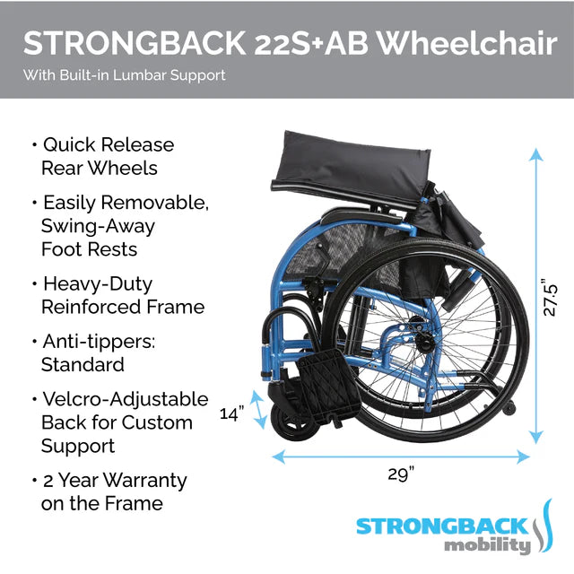 STRONGBACK 22S+AB Wheelchair - Lightweight and Adjustable Design (1017AB-Parent)