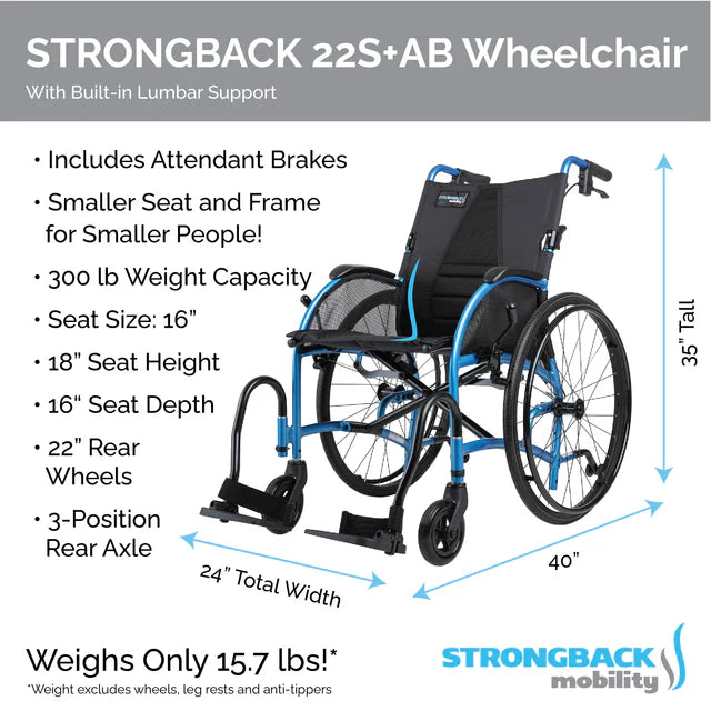 STRONGBACK 22S+AB Wheelchair - Lightweight and Adjustable Design (1017AB-Parent)