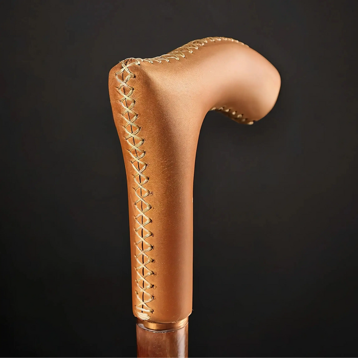 Hand-Carved Leather Wrapped Wooden Derby Walking Cane