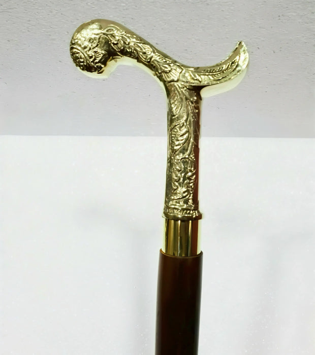 Antique-Style Victorian Brass Handle Handmade Walking Cane – Wooden Shaft Design