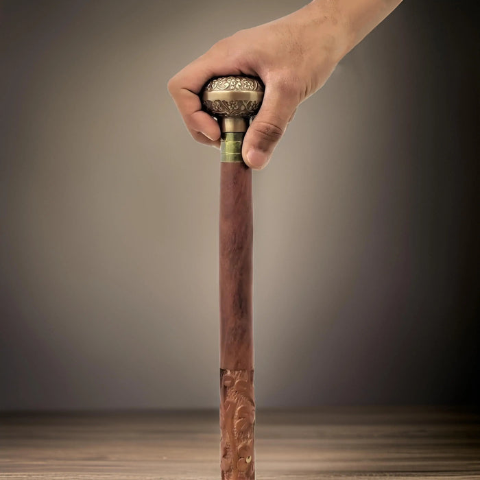 Victorian Brass Knob Walking Cane – Handcrafted Brown Wooden Stick