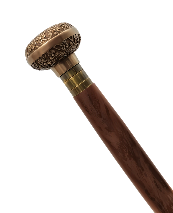 Victorian Brass Knob Walking Cane – Handcrafted Brown Wooden Stick