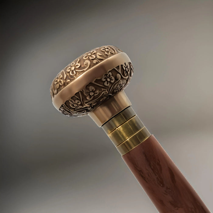 Victorian Brass Knob Walking Cane – Handcrafted Brown Wooden Stick