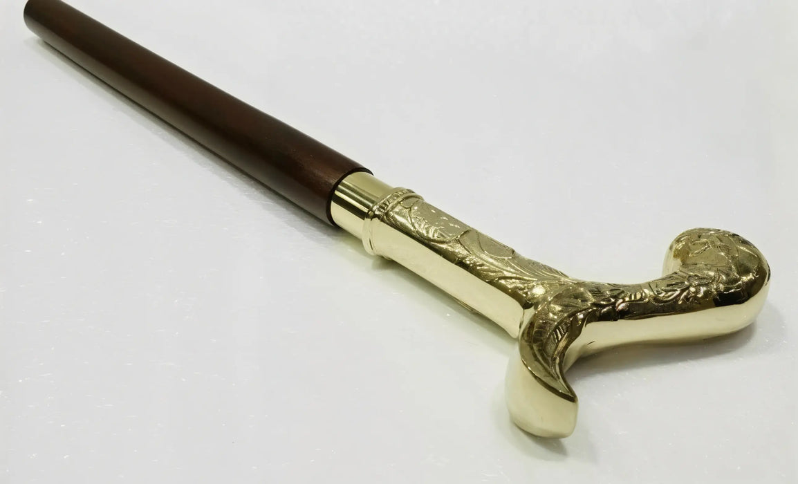 Antique-Style Victorian Brass Handle Handmade Walking Cane – Wooden Shaft Design