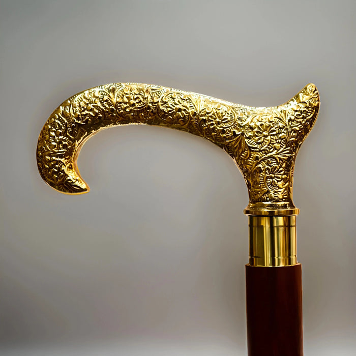 Elegant Brass Handled Walking Cane – Classic Victorian Wooden Design