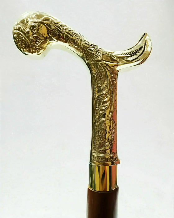 Antique-Style Victorian Brass Handle Handmade Walking Cane – Wooden Shaft Design