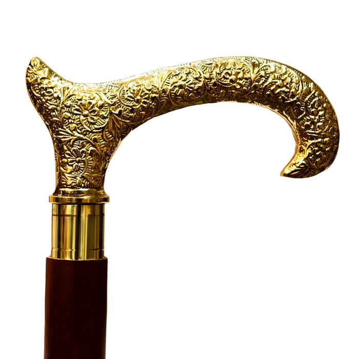 Elegant Brass Handled Walking Cane – Classic Victorian Wooden Design