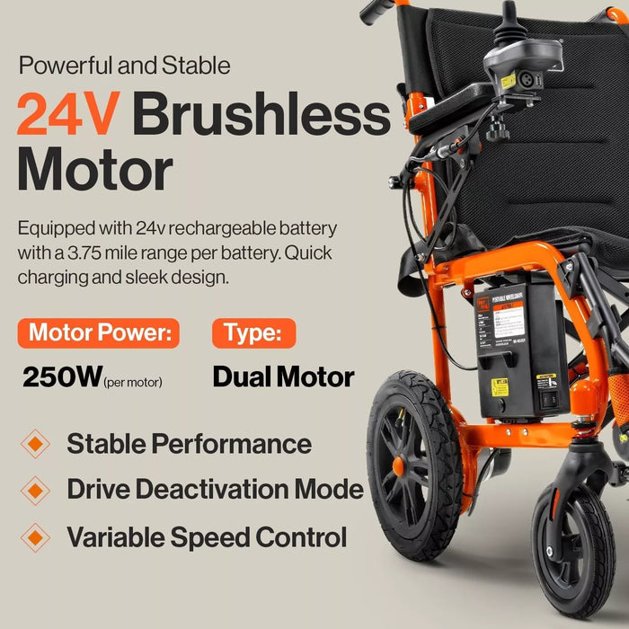 SuperHandy GoRide Electric Wheelchair - 24V 6Ah Battery, 220 Lbs Max Weight